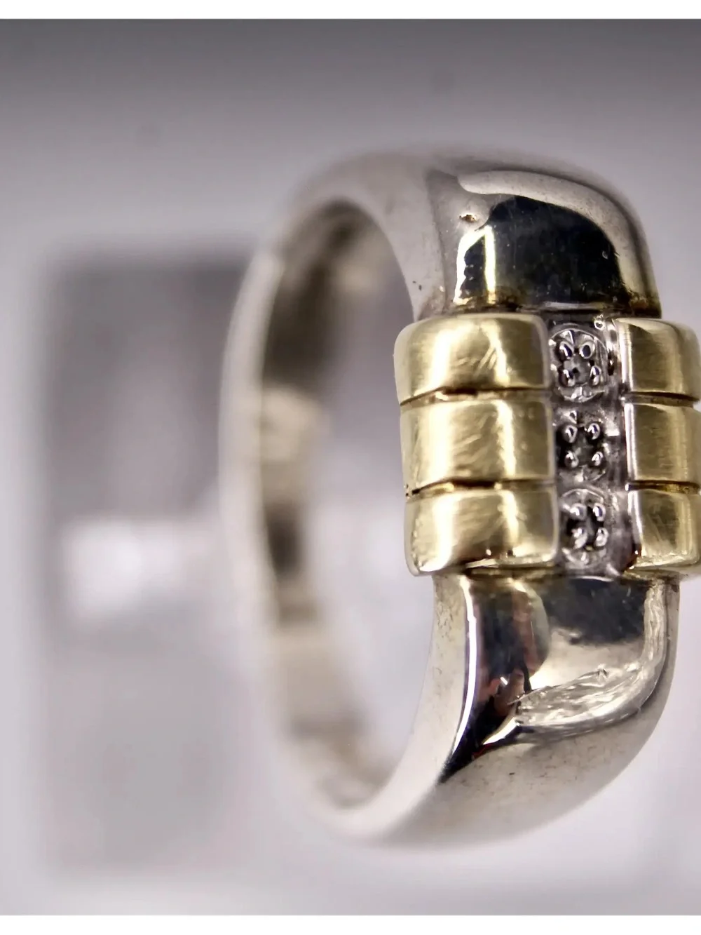 Two-Tone Sterling Silver and 10k Gold Diamond Ring